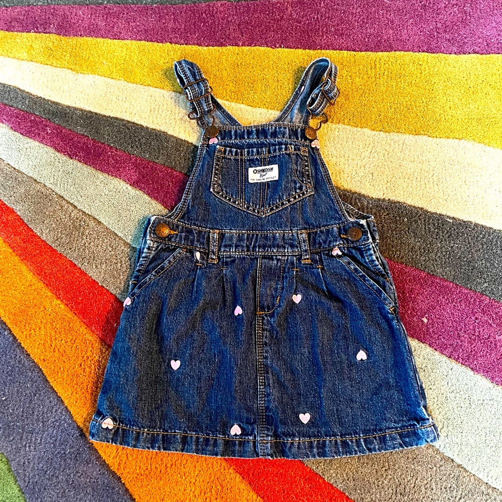 Valentines Day ❤️Oshkosh b’gosh heart embroidered overalls dress denim size 4t